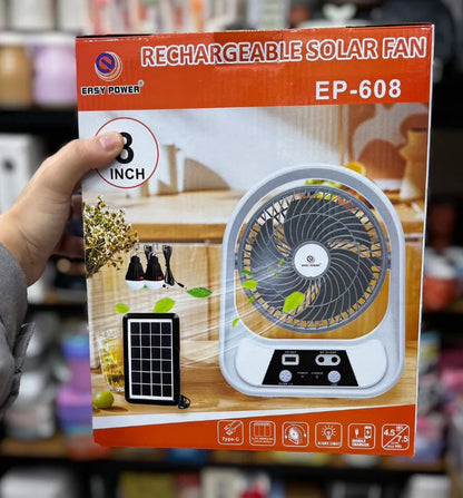 ❄️🔋 ABANICO SOLAR RECARGABLE 8” EASY POWER – MODELO EP-608 🔋❄️