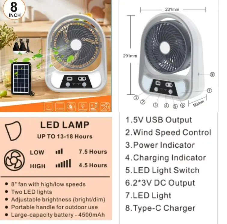 ❄️🔋 ABANICO SOLAR RECARGABLE 8” EASY POWER – MODELO EP-608 🔋❄️